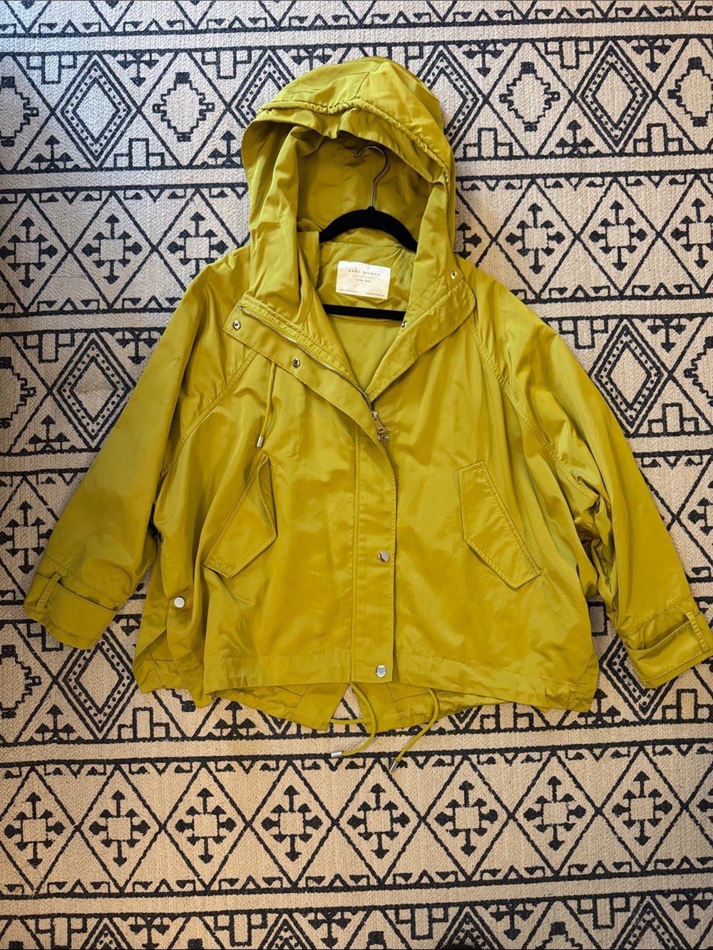 Zara Olive-Green Chartreuse Hooded Utility Jacket